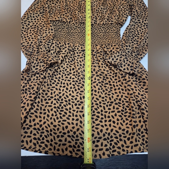 She + Sky Tan Fit and Flare Dress with Crew Neck and Bishop Sleeves - Picture 10 of 11